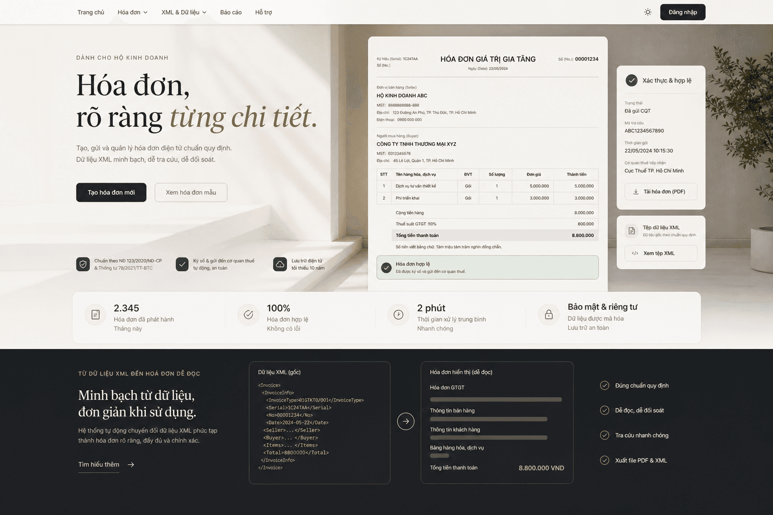 Giao diện hóa đơn điện tử và đọc dữ liệu XML